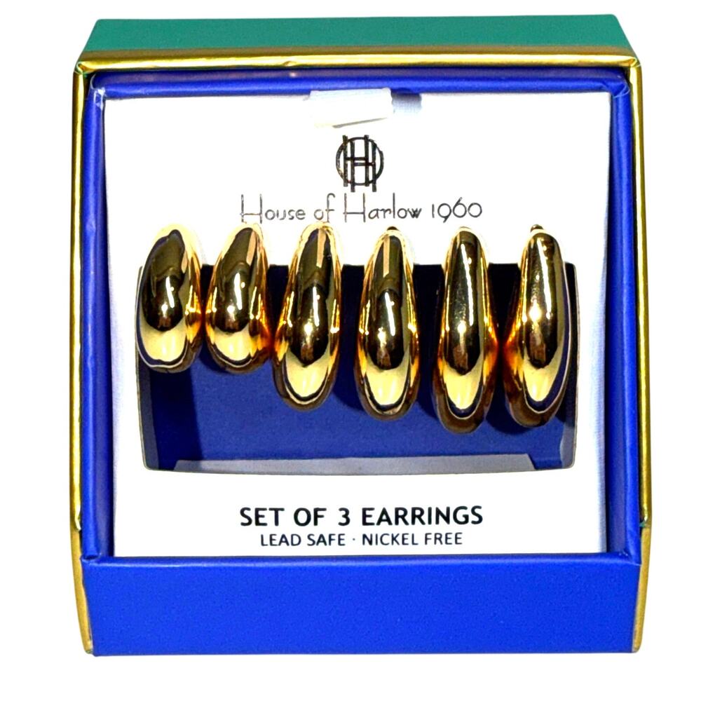 House of Harlow 1960 Graduated Gold Dome Hoop Earring Trio Set (NIB)